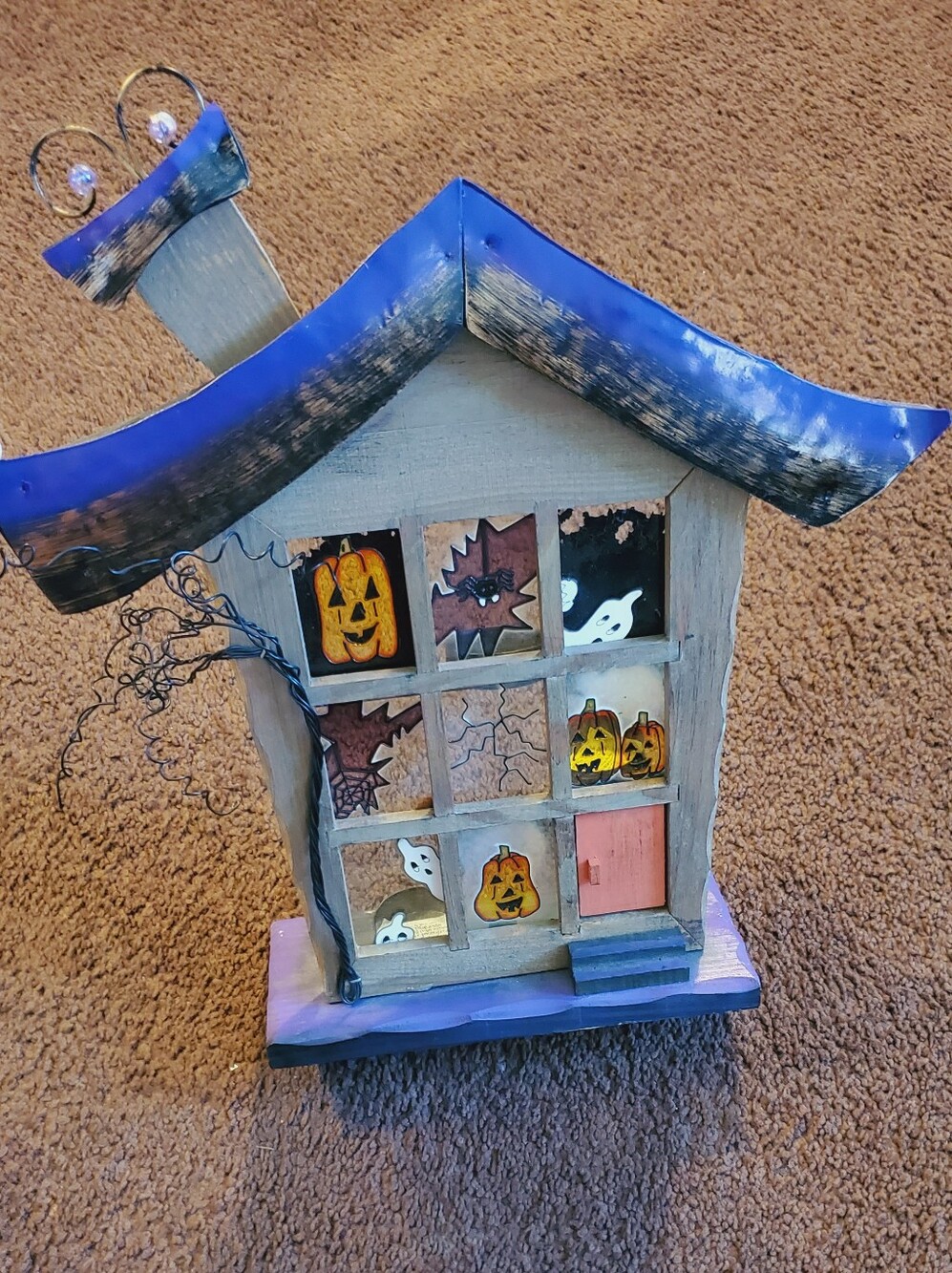 Handcrafted Halloween Haunted House Glass And Metal Camdle Holder